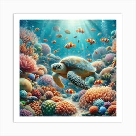 Sea Turtles And Corals Art Print