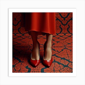 Haelthy 55522 A Woman High Heels Shoes Carpet Pattern Red Color Ad98b221 2c32 4ebd 8cd7 9ec0133ba767 Art Print