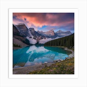 Sunrise At Lake Banff Art Print