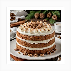 Carrot Cake A Classic Carrot Cake With Cream Cheese Frosting Adorned With Walnuts And A Light Dustin 2487582769 Art Print