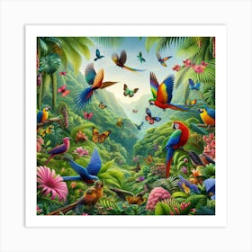 Parrots In The Jungle 2 Art Print