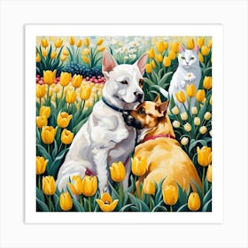 Tulips And Dogs Art Print