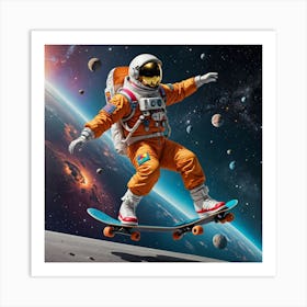 Astronaut Skateboarding In Universe Art Print