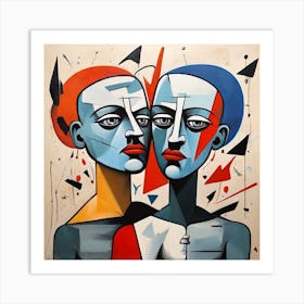 Two Men Facing Each Other, Couple Pop Surrealism, art, painting Art Print