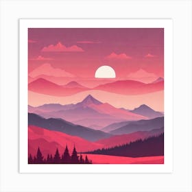 Misty mountains background in red tone 2 Art Print