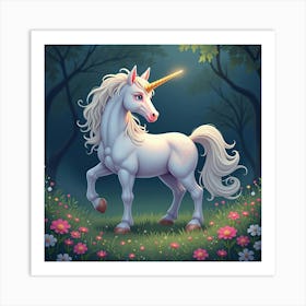 A Majestic Unicorn With A Sparkling Horn In A Mystical Meadow 1 Art Print