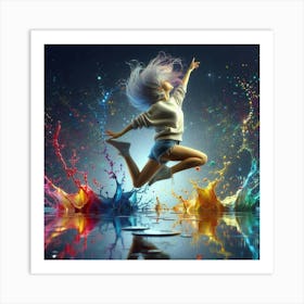 Girl Jumping In Water Art Print