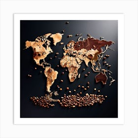 Outline A World Map With Coffee Beans Highlighting Major Coffee Producing Regions With Different indications 2 Art Print