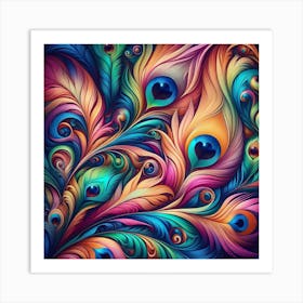 Colorful Peacock Feathers, Abstract 2 Art Print