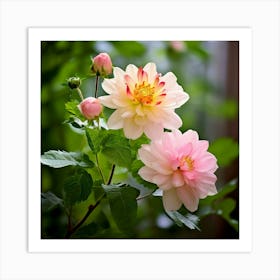 Flowers Leaves Nature Soft Freshness Pastel Botanical Plants Blooms Foliage Serene Delic (5) Art Print