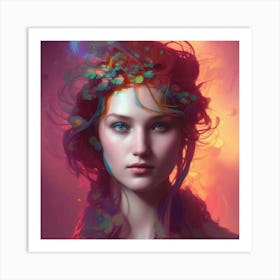 Portrait Of A Girl With Colorful Hair Art Print