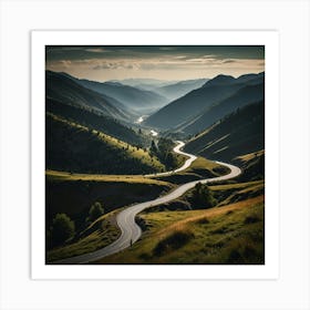 A Dramatic Mountain Pass With Winding Roads And A Breathtaking View Of The Valley Below Art Print