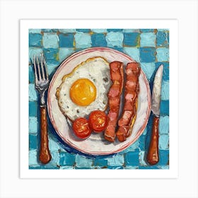 Fried Egg Breakfast Checkerboard Background 2 Art Print