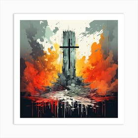 Cross Of Fire Art Print