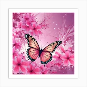 Butterfly On Pink Flowers 1 Art Print