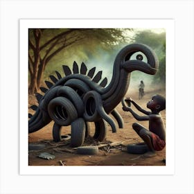 Dinosaur Made Of Tires Art Print