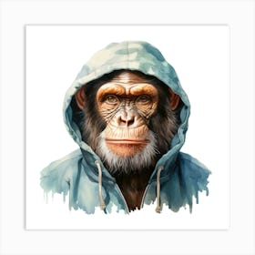 Watercolour Cartoon Chimpanzee In A Hoodie 3 Art Print