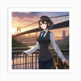 Anime Girl Standing On A Bridge Art Print