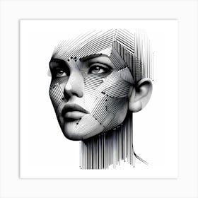 Women Face - Abstract Line Art Illustration 281 Art Print