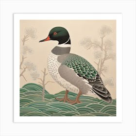 Ohara Koson Inspired Bird Painting Wood Duck 1 Square Art Print