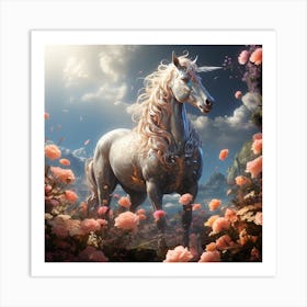 Unicorn In A Field Of Flowers Art Print