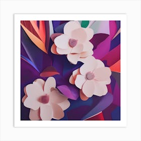 White Flowers On Purple Art Print