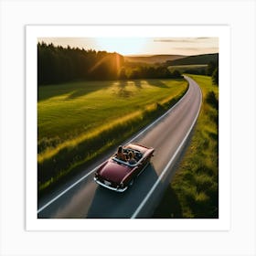 Vintage Car Driving On A Country Road Art Print