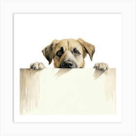 Dog Peeking Over A Blank Sign Art Print