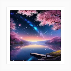 Cherry Blossoms At Night 8 Art Print