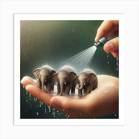 Elephants In The Rain 8 Art Print