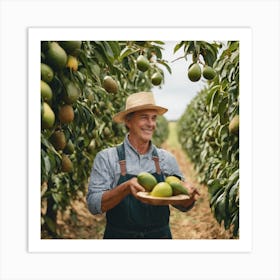 Farmer Holding Ripe Mangoes Art Print