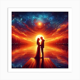 Couple Kissing At Sunset Art Print