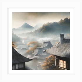 Firefly Rustic Rooftop Japanese Vintage Village Landscape 50122 Art Print