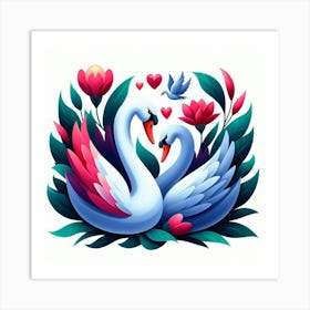 Pair of swan with love Art Print