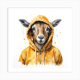 Watercolour Cartoon Chamois In A Hoodie Art Print