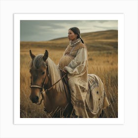 Pregnant Woman On Horseback 1 Art Print