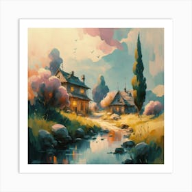 Very Soft Watercolor Paint Style Muted Colors Art Print