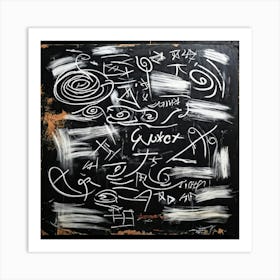 Abstract White Chalk And Black Wax Crayon Design Childrens Art Inspired Featuring Rough Strokes (6) Art Print