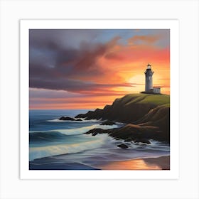 Sunset At The Lighthouse 1 Art Print