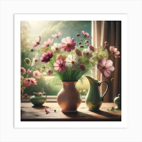 Cosmos Flowers In A Vase 11 Art Print