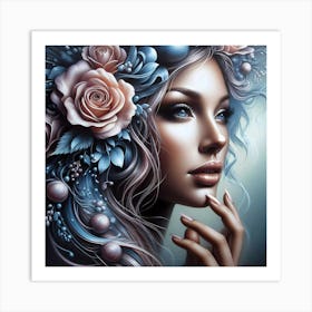 Beautiful Girl With Flowers 16 Art Print