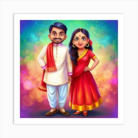 An Indian Couple Dressed In Traditional Wedding Attire 1 Art Print