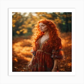 Red Haired Girl In Autumn Art Print