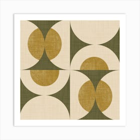 Retro Vintage Circle Fusion Mid Century Orbs Olive 50s Geometric Art Print