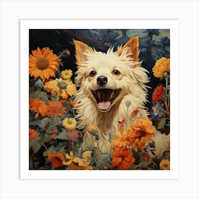 Dog In Flowers 4 Art Print