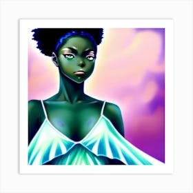 Afro-Futurism Pretty Anime Characters Art Print