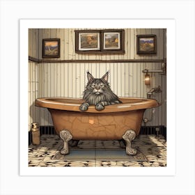 Maine Coon Cat Perched On 1 Art Print