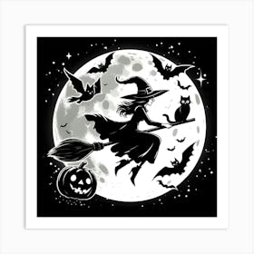 A Image Of A Witch Flying In Front Of The Moon 3 Art Print