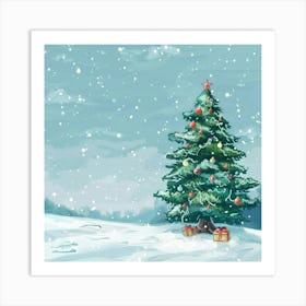 Christmas Tree In The Snow 1 Art Print