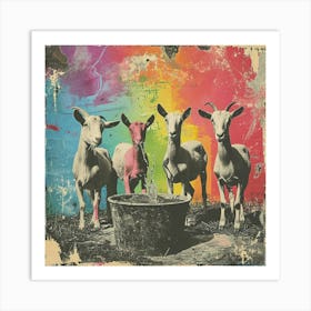 Rainbow Retro Goat Collage 1 Art Print